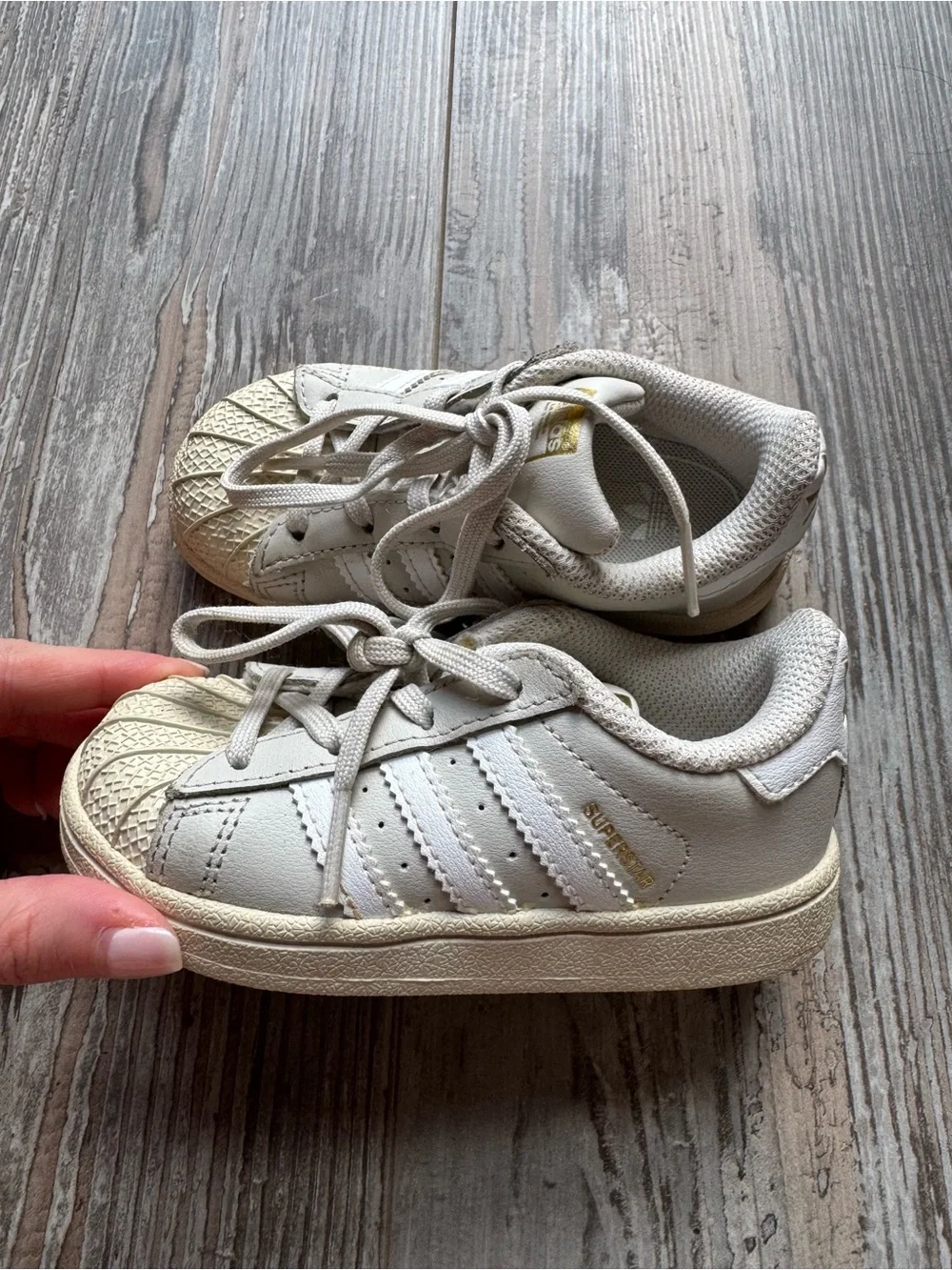 Toddler Adidas Superstar Lace Sneakers Beige Gold White Size 7